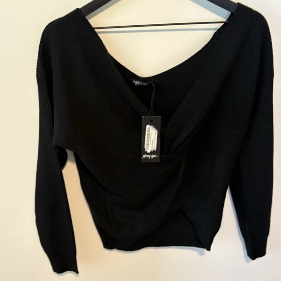 Nasty Gal Sweaters - Nasty Gal Black V-Neck Draped Knit Sweater